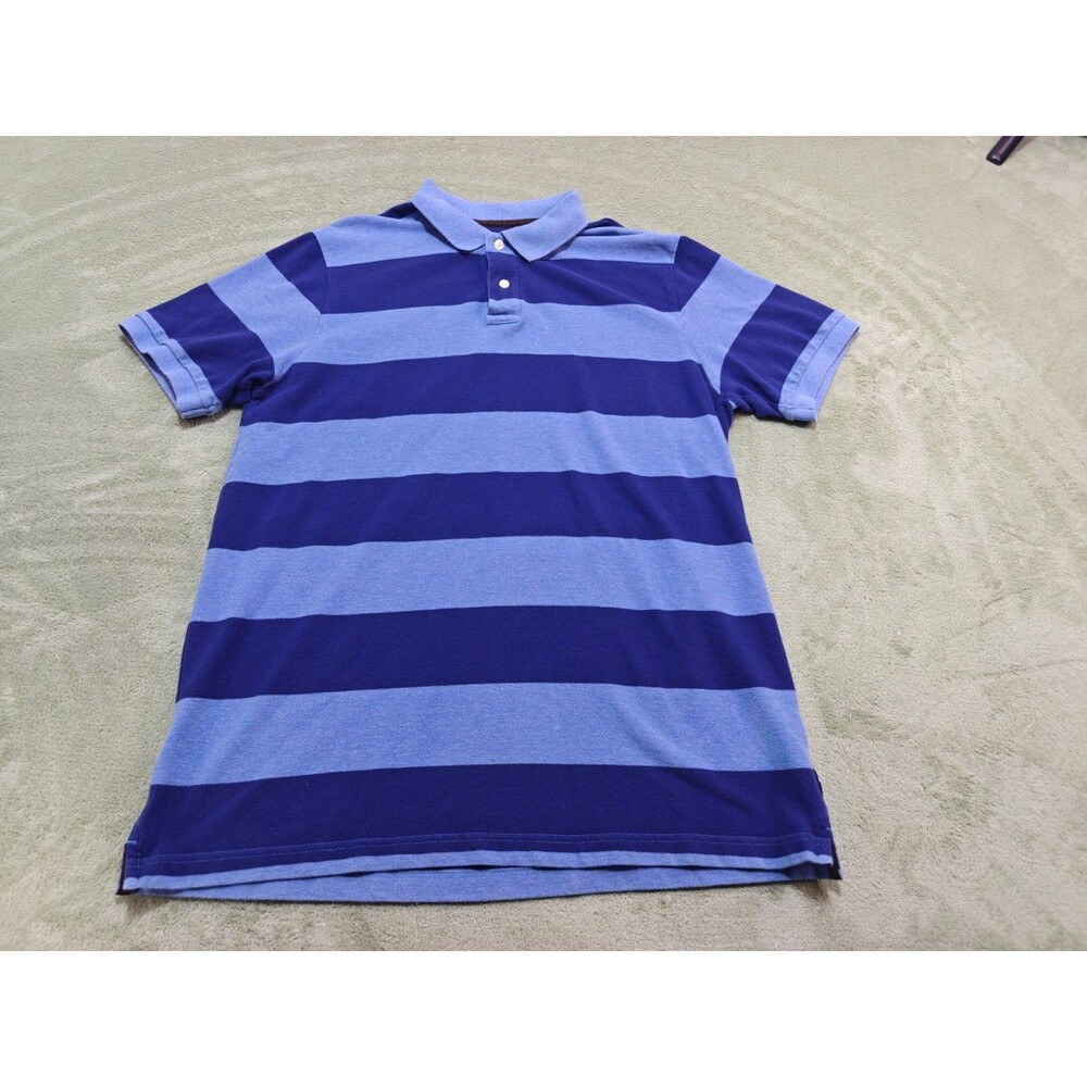 Chaps Shirt Mens L Blue Striped Short Sleeve Cotton Pique Polo Tee Est 1978